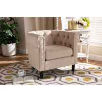Baxton Studio 1809-Beige-CC Bisset Classic and Traditional Beige Fabric Upholstered Chesterfield Chair
